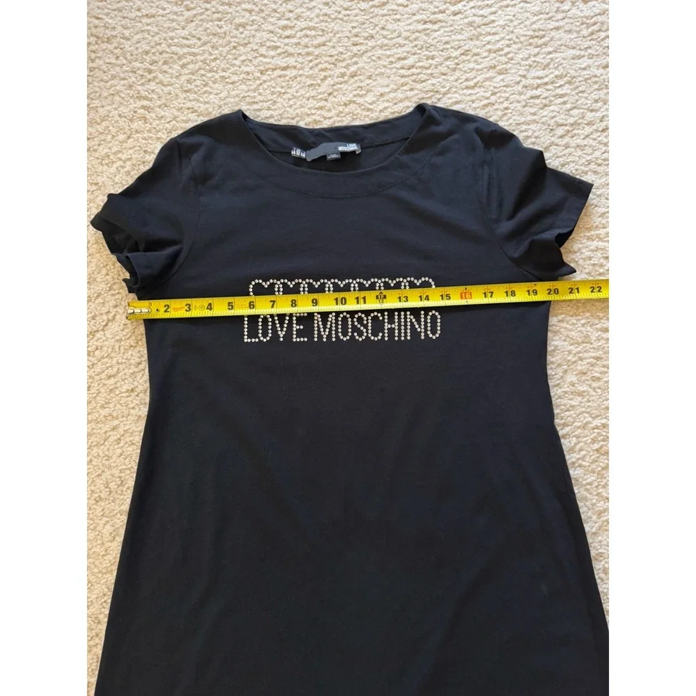 Rare Love Moschino Black 100% Cotton T Shirt Dress With Rhinestone Design US 12